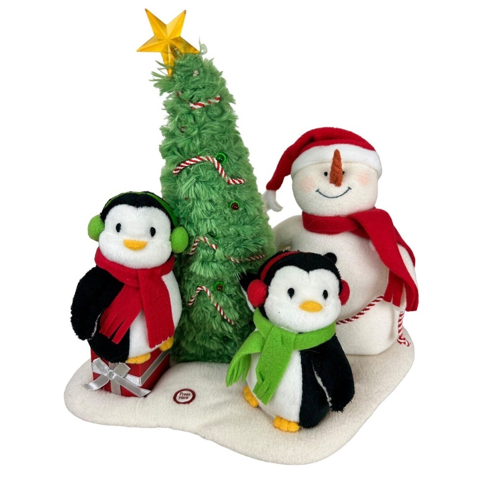 VTG Hallmark Jingle Pals Animated Musical‎ Light Up Plush Snowman_Tree_Penguins